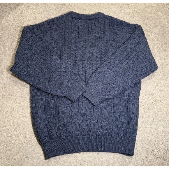 Aran Sweater Market Ireland 100% Wool Crewneck Sweater Mens XL Navy Cable Knit - Picture 3 of 8